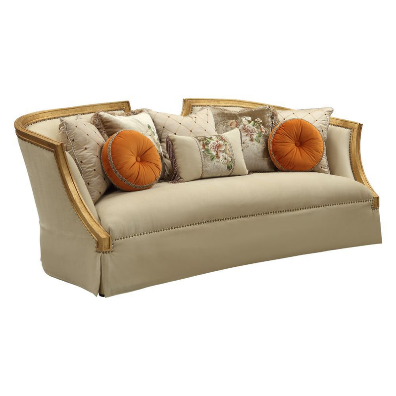 Daesha - Sofa With 8 Pillows - Tan Flannel & Antique Gold - R&R Furniture Gallery (Fountain Valley, CA)