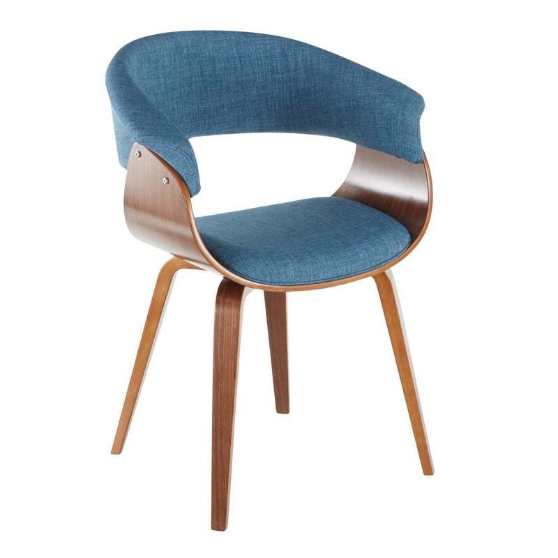 Set of two Lumi Source Vintage Mod mid-century modern dining chairs with sleek wooden legs and upholstered seats.