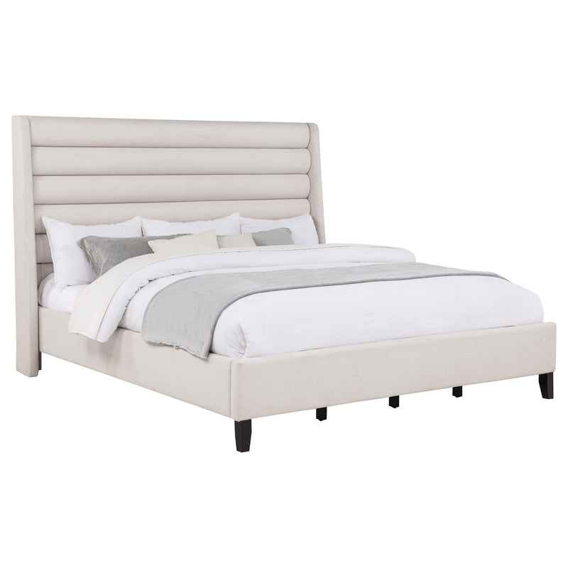 Leslie Upholstered Tufted Eastern King Wingback Platform Bed Beige