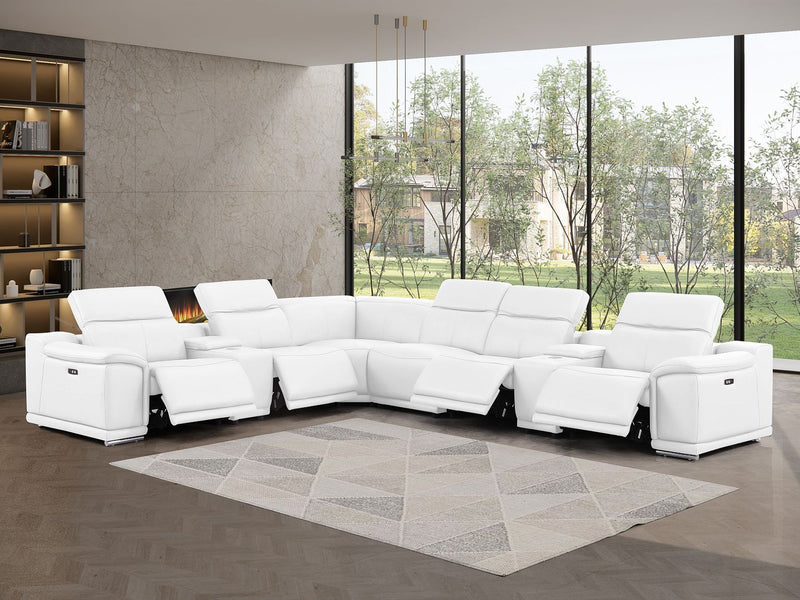 2679 - 8-Piece L-Shaped Power Reclining Sectional In Genuine Leather (4 Recliners)