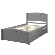 DreamHaus platform bed with headboard, footboard, and wood slat support, showcasing a modern wooden bedroom furniture set