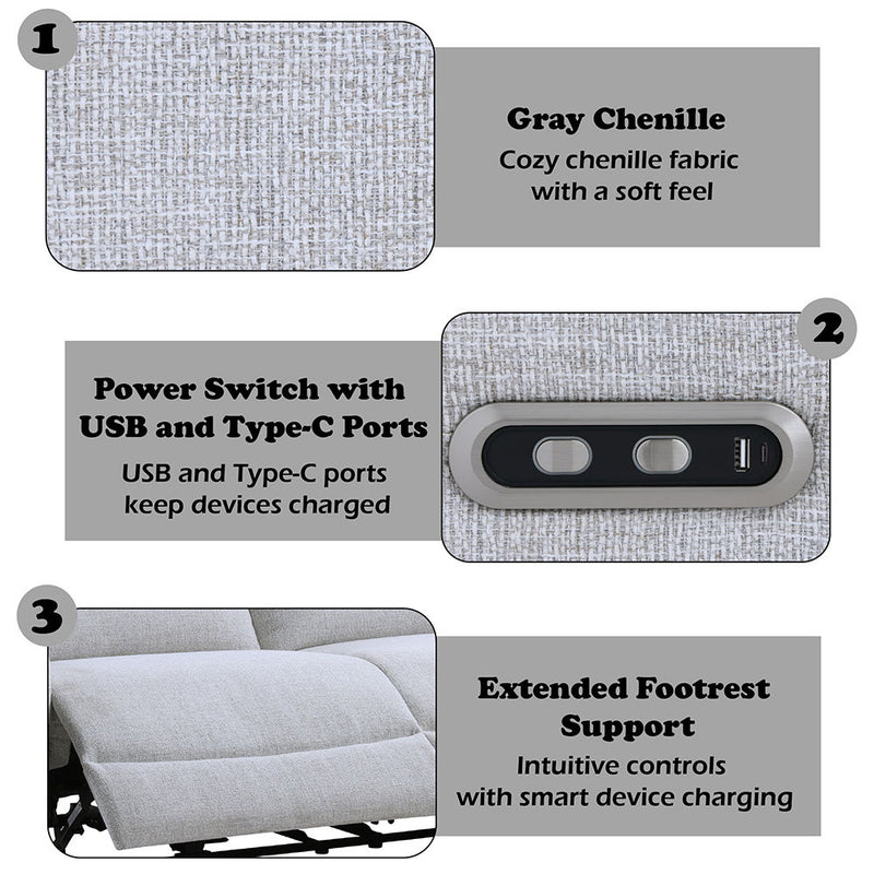 Eastre - Power Motion Sofa With USB Port - Beige Chenille - R&R Furniture Gallery (Fountain Valley, CA)