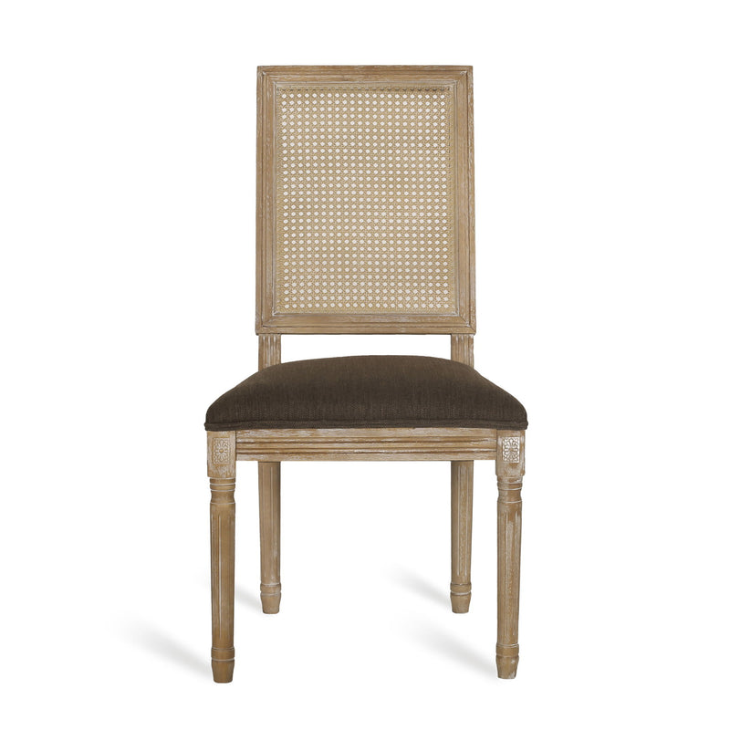 French Country Dining Chair With Rectangular Cane Backrest And Smooth Upholstered Seating - R&R Furniture Gallery (Fountain Valley, CA)