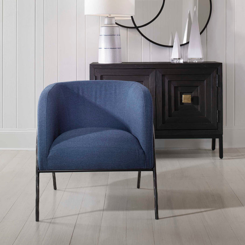 Uttermost Jacobsen accent chair with plush fabric upholstery and sleek wooden legs, modern design for stylish living spaces.