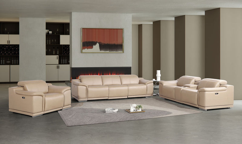 2679 - Power Reclining Sofa, Console Loveseat & Chair Set In Genuine Leather (5 Recliners) - R&R Furniture Gallery (Fountain Valley, CA)