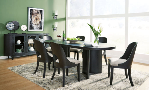 Signature Design by Ashley Rowanbeck 5-piece dining room set with wooden table and matching chairs, stylish and functional for dining spaces.