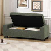 Noble House textured fabric ottoman bench with hinged lid, rectangular seating with soft upholstery and wooden legs.