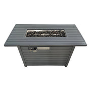 LSI Patio Furniture outdoor fire pit table with lid, showcasing a modern design and versatile fuel options for outdoor heating.