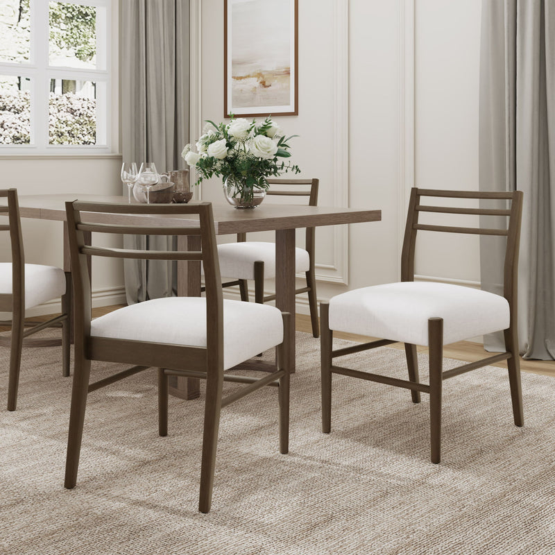 Noble House farmhouse style dining chair set with ladder back design, featuring wooden chairs with woven seats for rustic dining rooms.