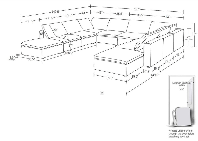1100 - 10-Piece U-Shaped Sectional In Italian Fabric