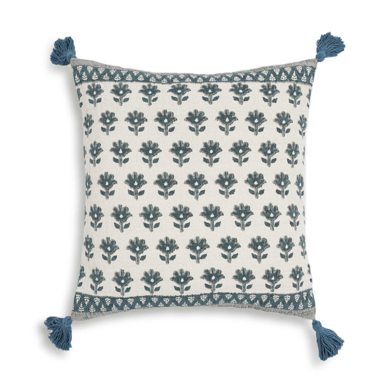 Blossom - 20" Printed Cotton Tassel Accent Cushion - Blue - R&R Furniture Gallery (Fountain Valley, CA)