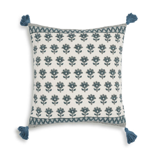 Blossom - 20" Printed Cotton Tassel Accent Cushion - Blue - R&R Furniture Gallery (Fountain Valley, CA)