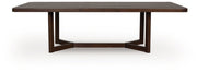 Dark brown Dilenno rectangular dining room extension table by Signature Design Ashley, showing its sleek wooden surface and extendable feature.