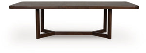 Dark brown Dilenno rectangular dining room extension table by Signature Design Ashley, showing its sleek wooden surface and extendable feature.