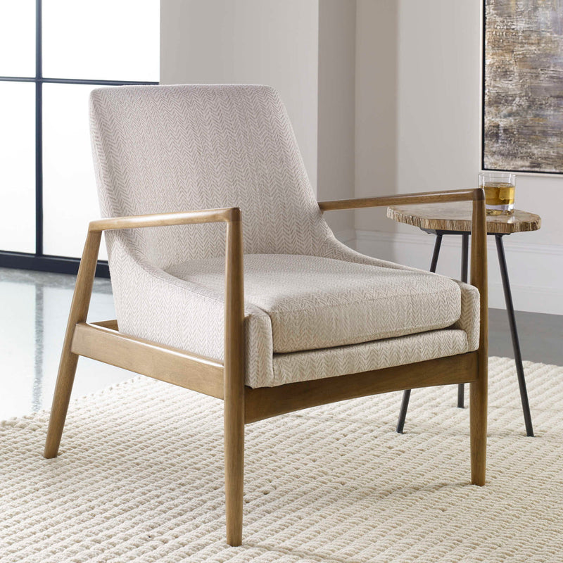 Uttermost Bev white accent arm chair with plush upholstered seat and sleek modern design, perfect for contemporary living spaces.