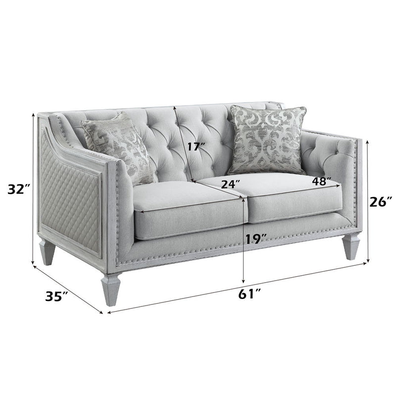 Katia - Loveseat With 2 Pillows - Light Gray Linen & Weathered White - R&R Furniture Gallery (Fountain Valley, CA)