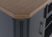 Brown and blue Landocken XL TV stand by Signature Design Ashley with built-in fireplace feature and ample storage.