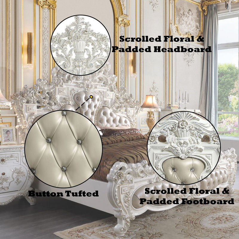 Vanaheim - Eastern King Bed - Beige Synthetic Leather & Antique White - R&R Furniture Gallery (Fountain Valley, CA)