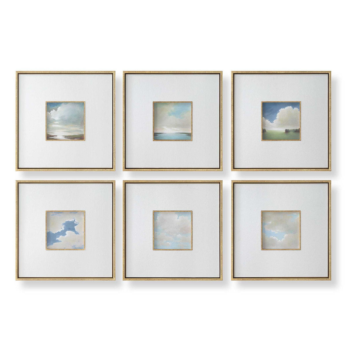 Cumulation - Framed Canvases (Set of 6) - White / Blue