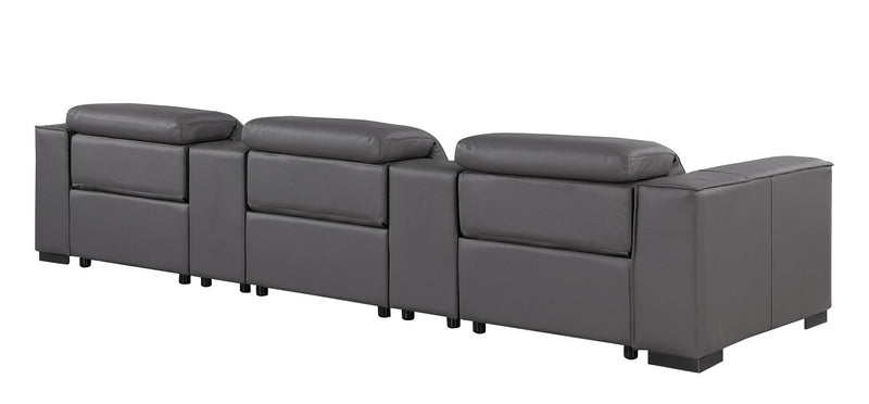 1208 - Leather Sofa With 3 Power Recliners And Two Storage Consoles