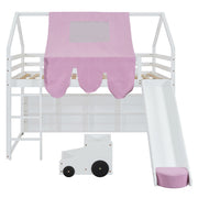 DreamHaus loft bed with house-shaped frame and tent, featuring a cozy sleeping area and playful design for kids' bedrooms.