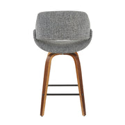 Pair of Lumi Source Fabrico mid-century modern counter stools with wooden seats and metal legs, set of two for kitchen or bar area.
