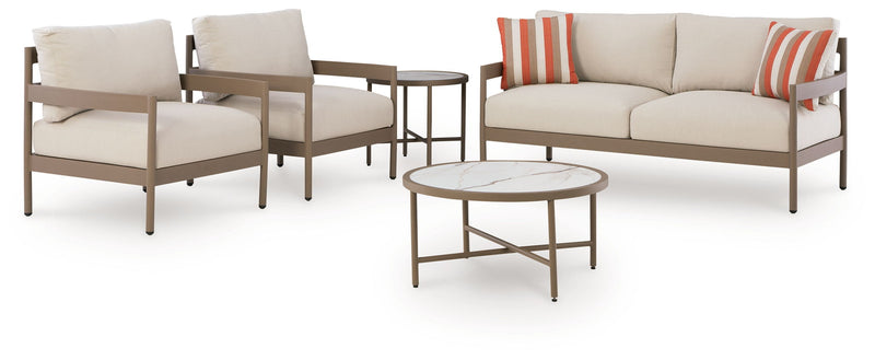 Bluff Trail - Loveseat, Lounge Chairs, Tables Set (Set of 5) - Beige - R&R Furniture Gallery (Fountain Valley, CA)