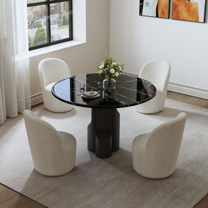 Kinton - Round Dining Table With Natural Marble Top - Black - R&R Furniture Gallery (Fountain Valley, CA)