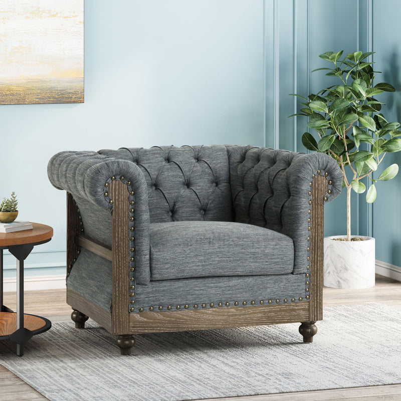 Fabric Upholstered Club Chair With Scrolled Tuxedo Arms - R&R Furniture Gallery (Fountain Valley, CA)
