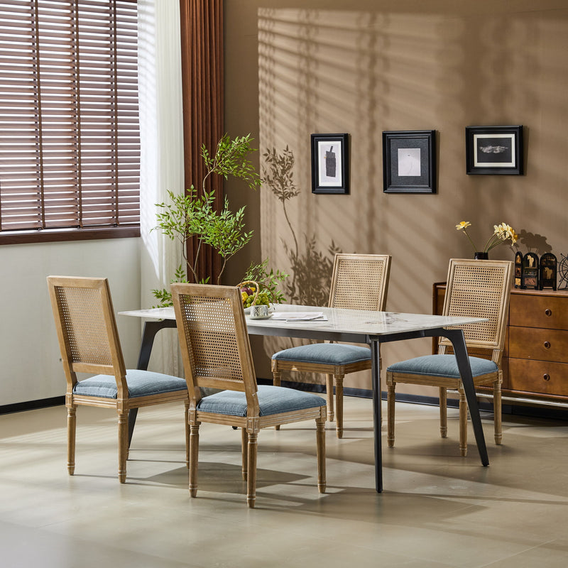 French Country Dining Chair With Rectangular Cane Backrest And Smooth Upholstered Seating - R&R Furniture Gallery (Fountain Valley, CA)