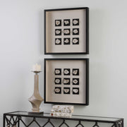 Black linen shadow box wall decor featuring a geode design by Uttermost, perfect for modern interior accents.