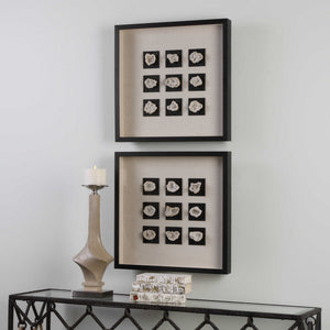 Black linen shadow box wall decor featuring a geode design by Uttermost, perfect for modern interior accents.