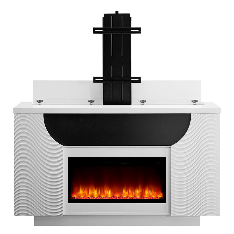 Aurora - Fireplace TV Lift With Adjustable Temperature And LED Colors - White - R&R Furniture Gallery (Fountain Valley, CA)
