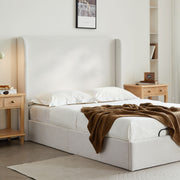 Caron - Queen Size Upholstered Wingback Bed With Adjustable Base Bundle Set - Ivory - R&R Furniture Gallery (Fountain Valley, CA)