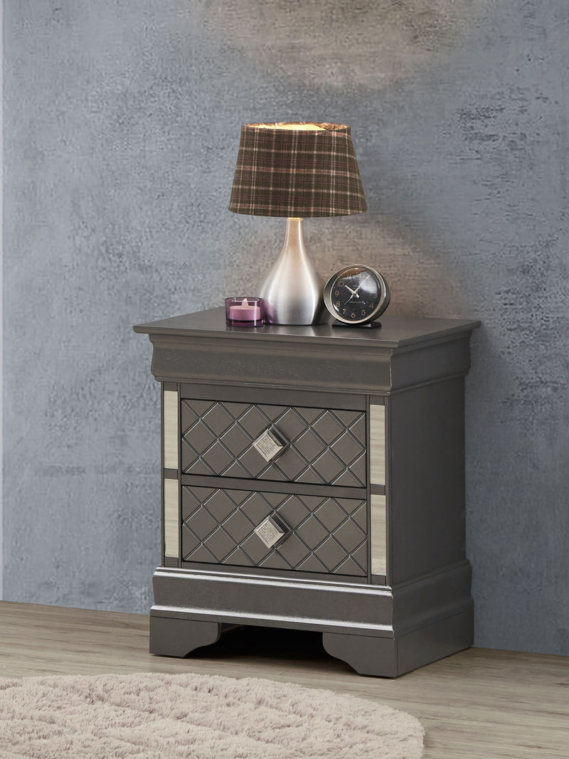 Glory Furniture Verona accent nightstand with a sleek design, featuring a drawer and open shelf, in a modern bedroom setting.