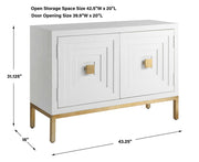 Uttermost Aiken accent cabinet with wood finish and decorative hardware, showcasing its elegant storage design.