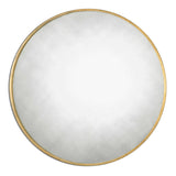 Uttermost Junius round wall mirror with sleek metal frame, hanging on a modern wall, showcasing its contemporary design.