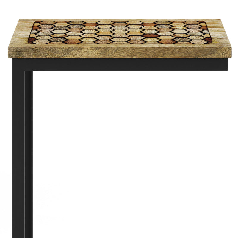 Simpli-Home Davisville C Side Table in natural wood finish, compact chair side table with clean design and sturdy construction.