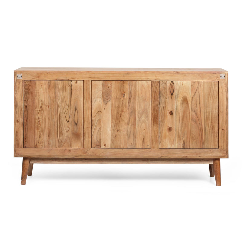 Handcrafted boho-style sideboard with three doors, carved texture, and natural artisanal charm by Noble House.