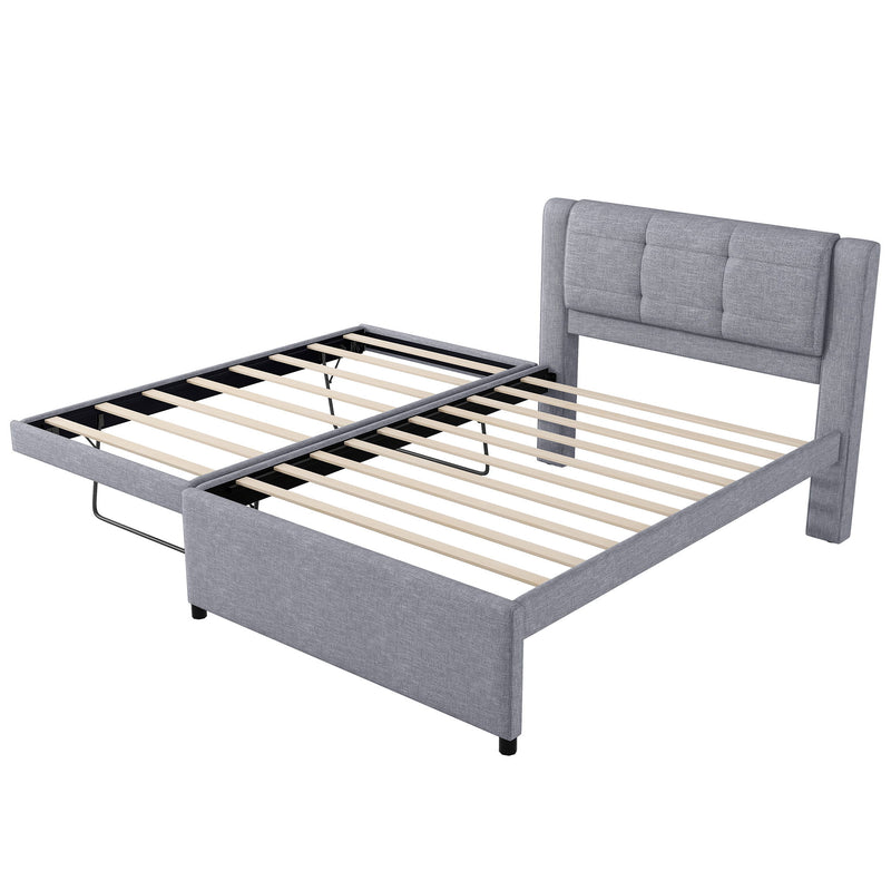 Upholstery Platform Bed With Trundle, Trundle Can Be Flat Or Erected - R&R Furniture Gallery (Fountain Valley, CA)