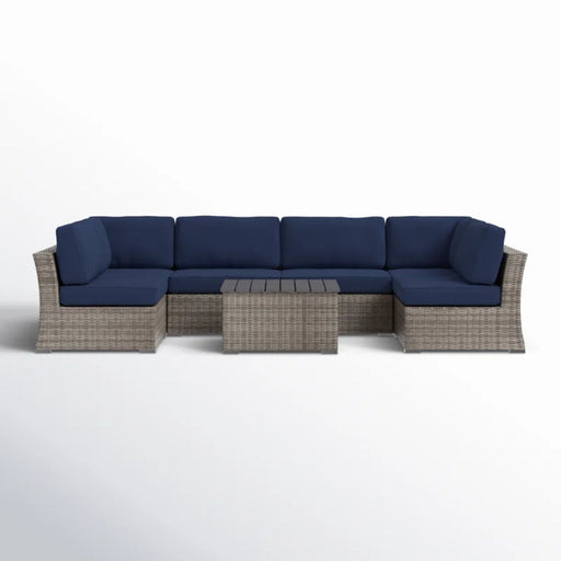 LSI Patio Furniture wicker sectional sofa with cushions and table, 2-piece outdoor set for comfortable outdoor lounging.