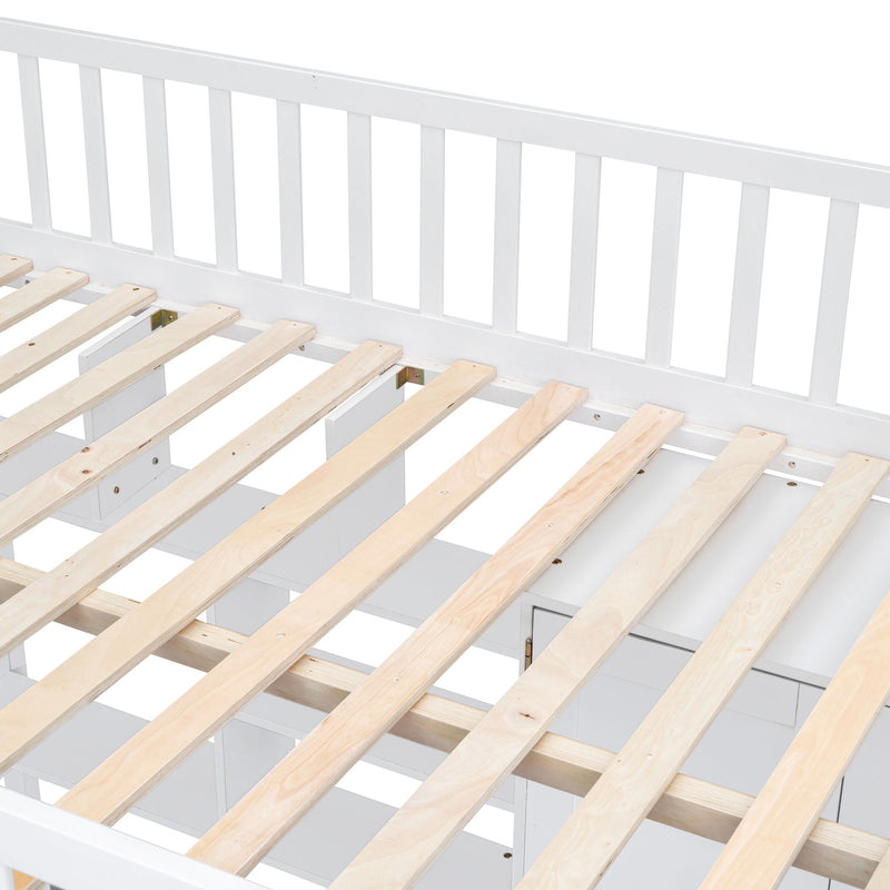 DreamHaus loft bed with integrated bookshelf, drawers, desk, and wardrobe, featuring a sturdy wooden frame and functional design.