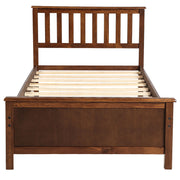 DreamHaus platform bed with headboard, footboard, and wood slat support, showcasing a modern wooden frame and sleek design.