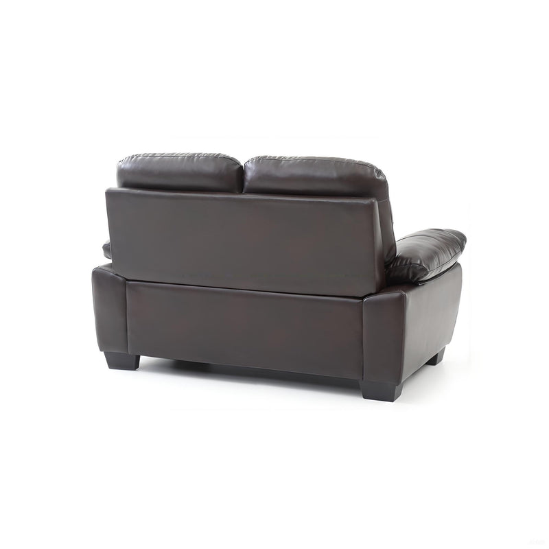 Glory Furniture Marta stationary loveseat with plush fabric upholstery and cushioned armrests, ideal for cozy living room seating.
