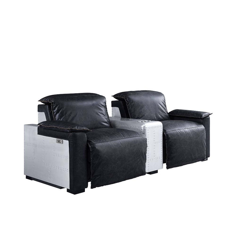 Misezon - Power Motion Recliner - Black Top Grain Leather & Aluminum - R&R Furniture Gallery (Fountain Valley, CA)