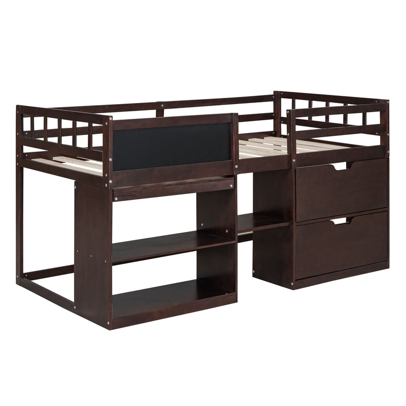 Low Loft Bed With Rolling Desk, Shelf And Drawers - R&R Furniture Gallery (Fountain Valley, CA)