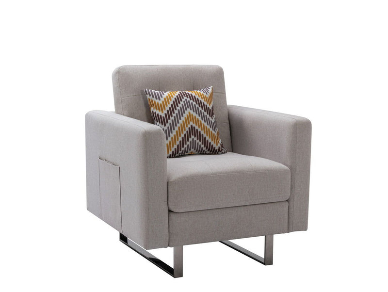 Victoria - Fabric Armchair With Metal Legs, Side Pockets, And Pillow - R&R Furniture Gallery (Fountain Valley, CA)