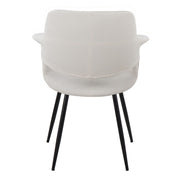 Pair of Lumi Source vintage flair art deco accent chairs with black metal legs, upholstered in blue or cream fabric.