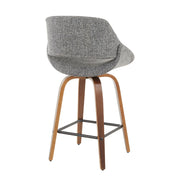 Pair of Lumi Source Fabrico mid-century modern counter stools with wooden seats and black metal legs, set of two.