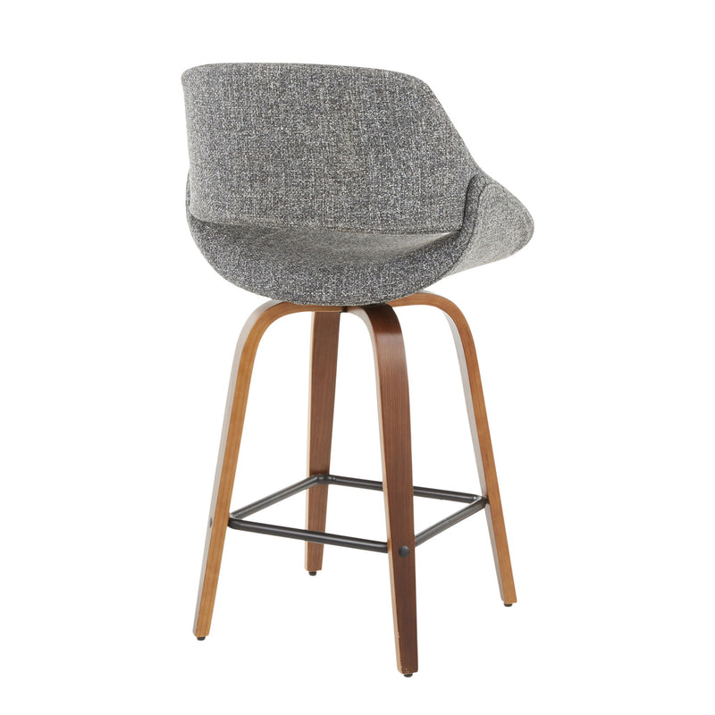 Pair of Lumi Source Fabrico mid-century modern counter stools with wooden seats and black metal legs, set of two.
